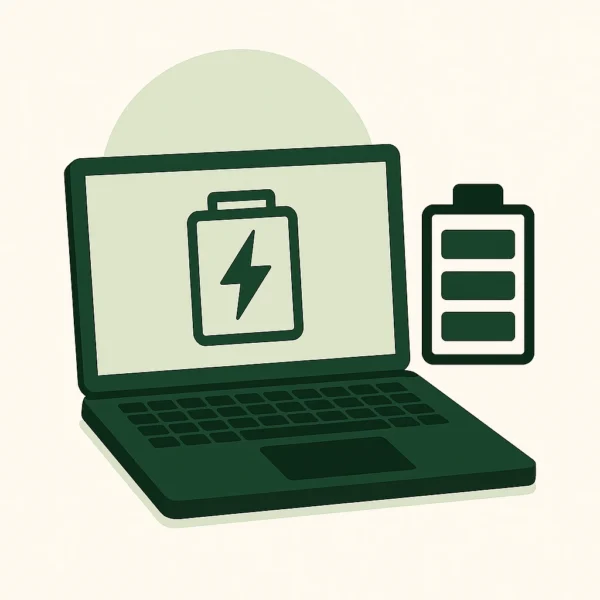 Laptop met accusymbool en batterij