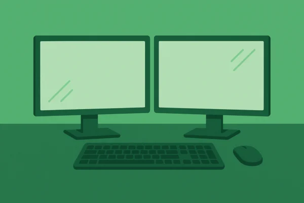 Twee beeldschermen naast elkaar