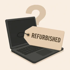 Refurbished laptop met vraagteken