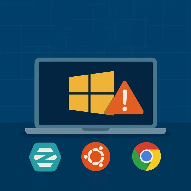 Laptop met symbolen van verschillende besturingssystemen